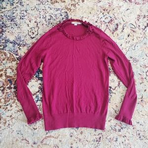 Boden Lara Ruffle Sweater in Magenta Pink Size 10